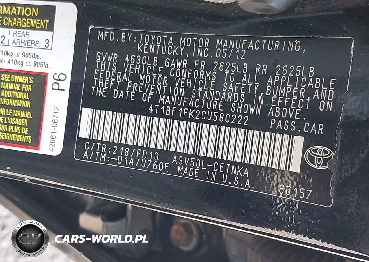 2012 Toyota Camry Le VIN:4T1BF1FK2CU580222 - 9