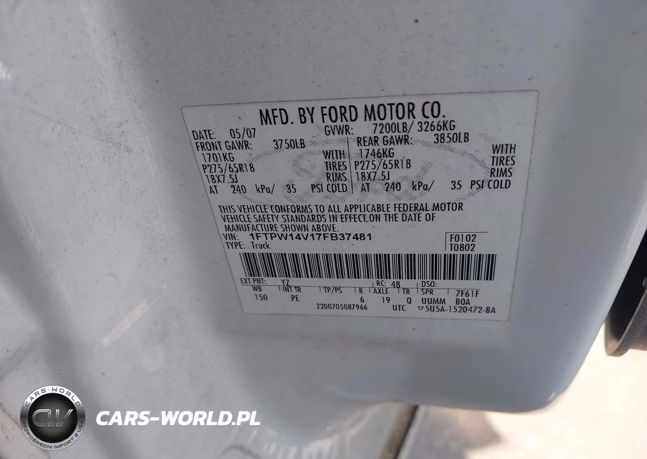 2007 Ford F-150 Fx4-Lariat-Xlt VIN:1FTPW14V17FB37481 - 9