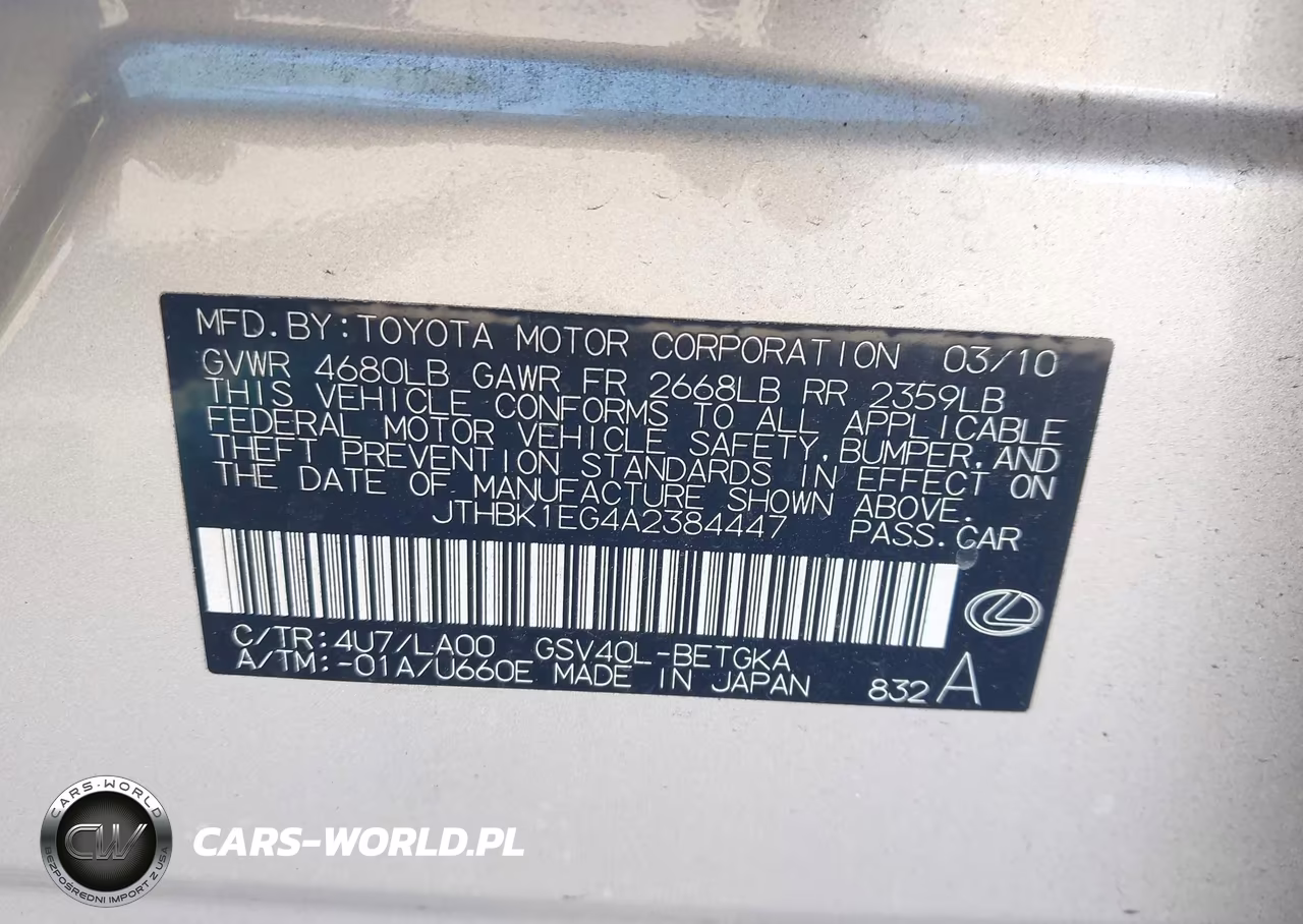 2010 Lexus Es 350 VIN:JTHBK1EG4A2384447 - 9