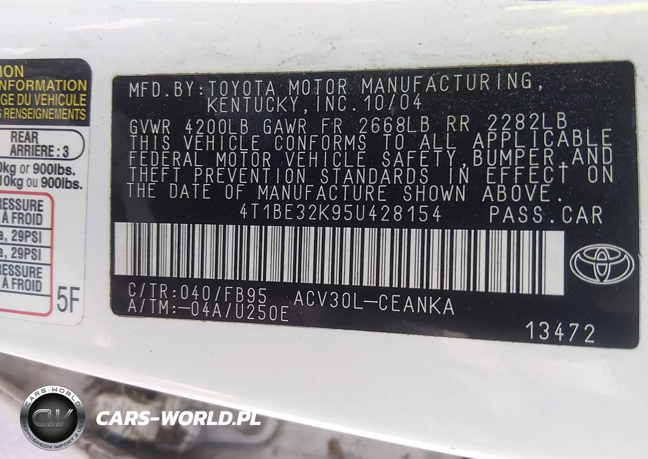 2005 Toyota Camry Le VIN:4T1BE32K95U428154 - 9