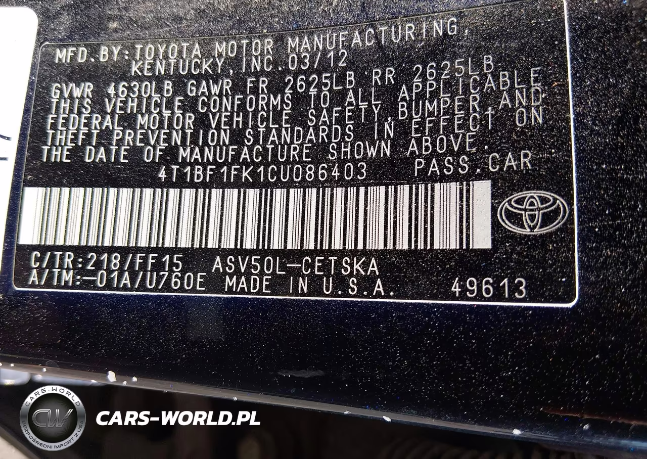 2012 Toyota Camry Se VIN:4T1BF1FK1CU086403 - 9
