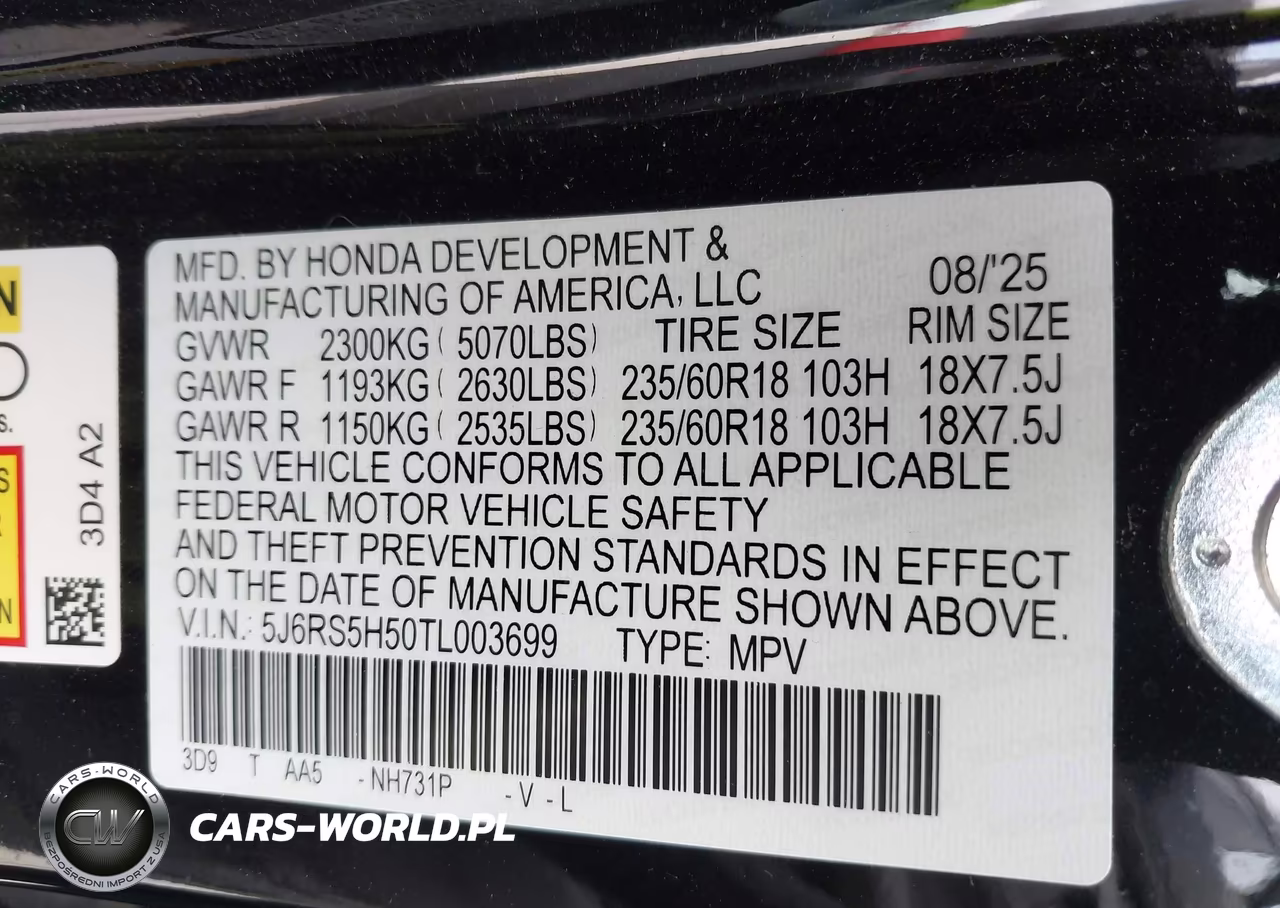 2026 Honda Cr-V Hybrid 2Wd Sport VIN:5J6RS5H50TL003699 - 9