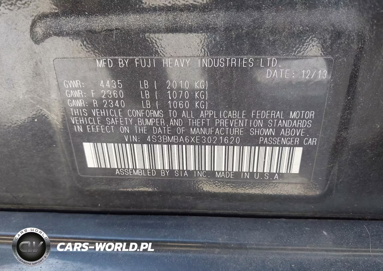 2014 Subaru Legacy 2.5I VIN:4S3BMBA6XE3021620 - 9