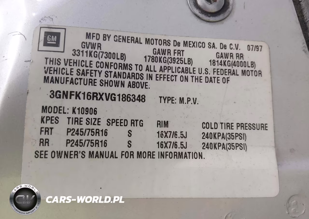 1997 Chevrolet Suburban 1500 VIN:3GNFK16RXVG186348 - 9