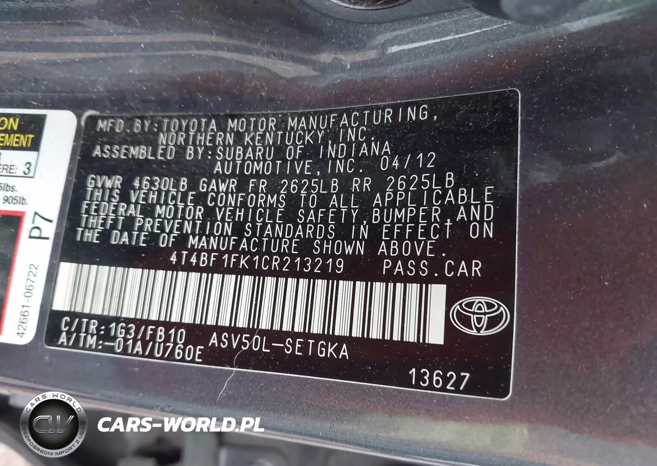 2012 Toyota Camry Xle VIN:4T4BF1FK1CR213219 - 9