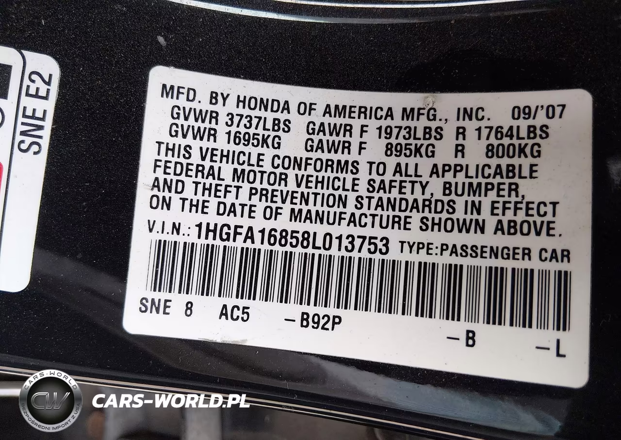 2008 Honda Civic Ex VIN:1HGFA16858L013753 - 9