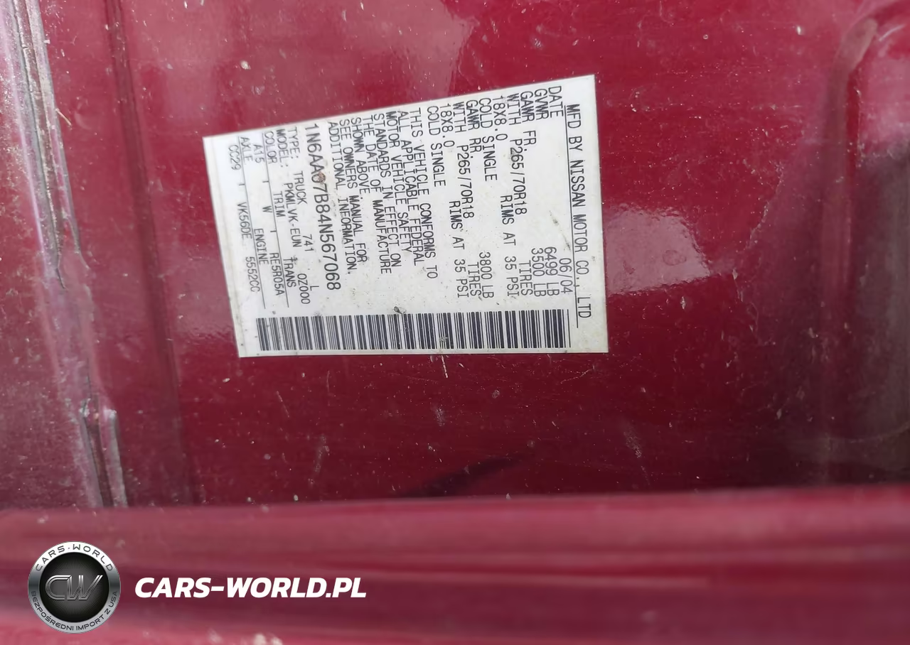 2004 Nissan Titan Le VIN:1N6AA07B84N567068 - 9