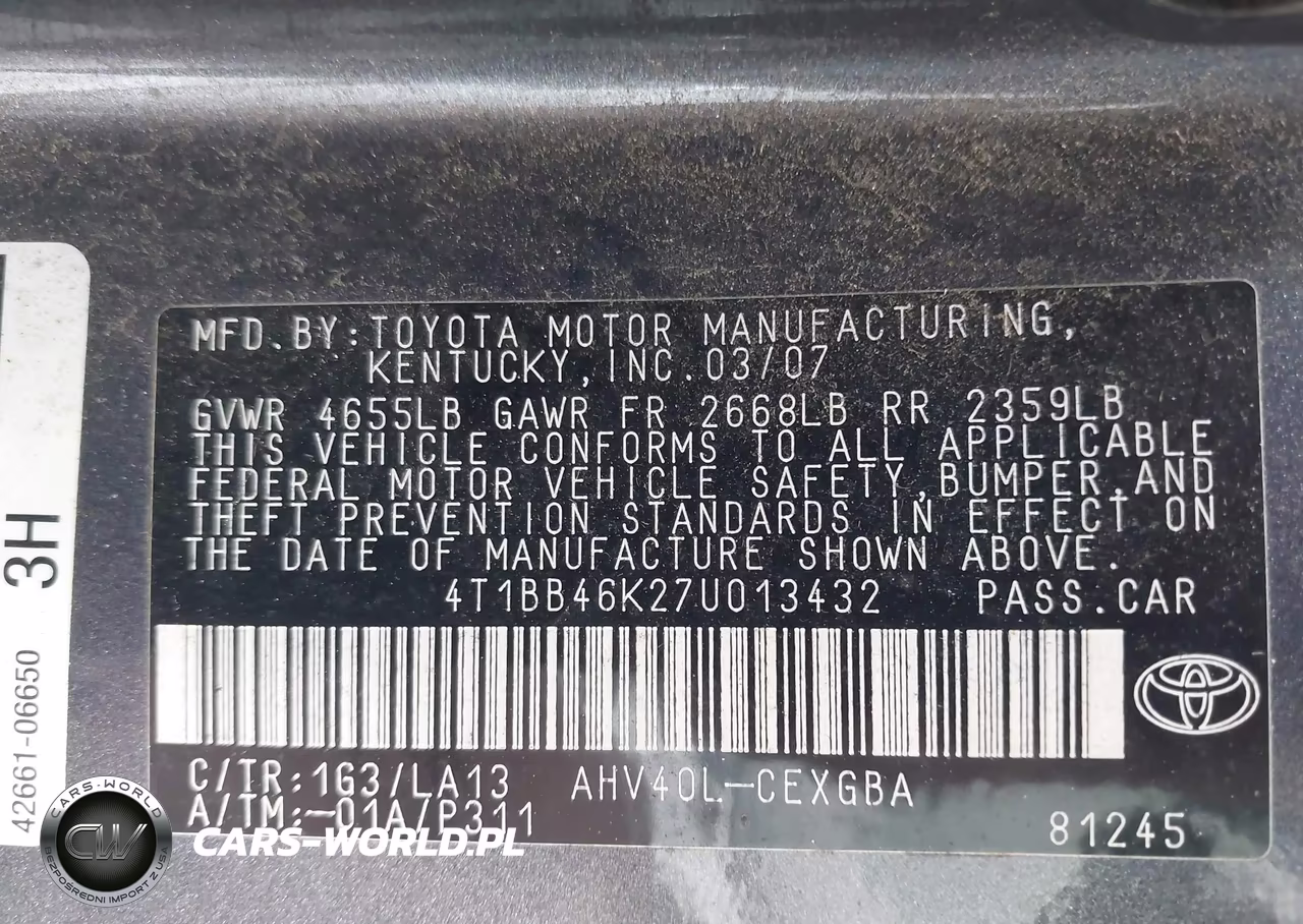 2007 Toyota Camry Hybrid VIN:4T1BB46K27U013432 - 9