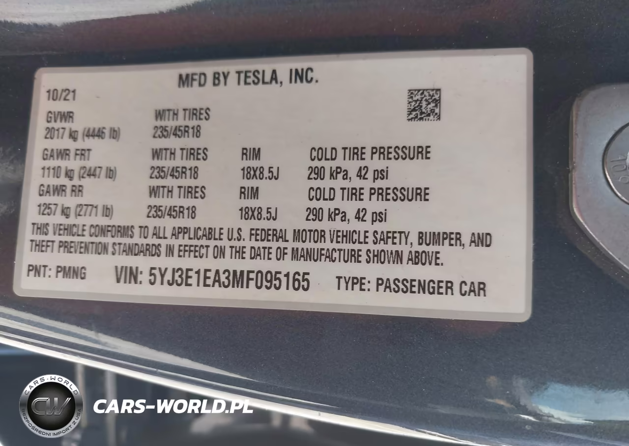 2021 Tesla Model 3 Standard Range Plus Rear-Wheel Drive VIN:5YJ3E1EA3MF095165 - 9