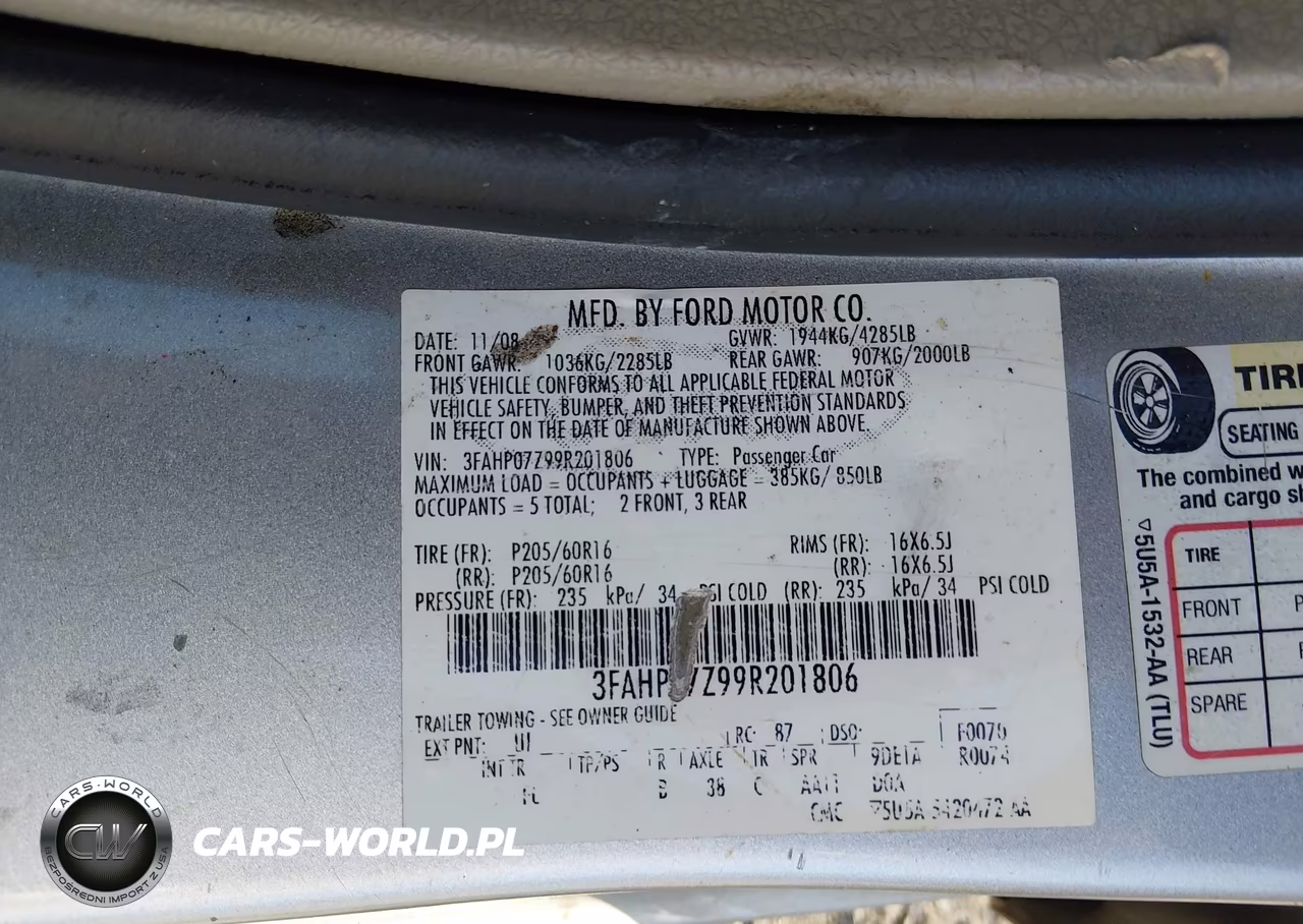2009 Ford Fusion Se VIN:3FAHP07Z99R201806 - 9