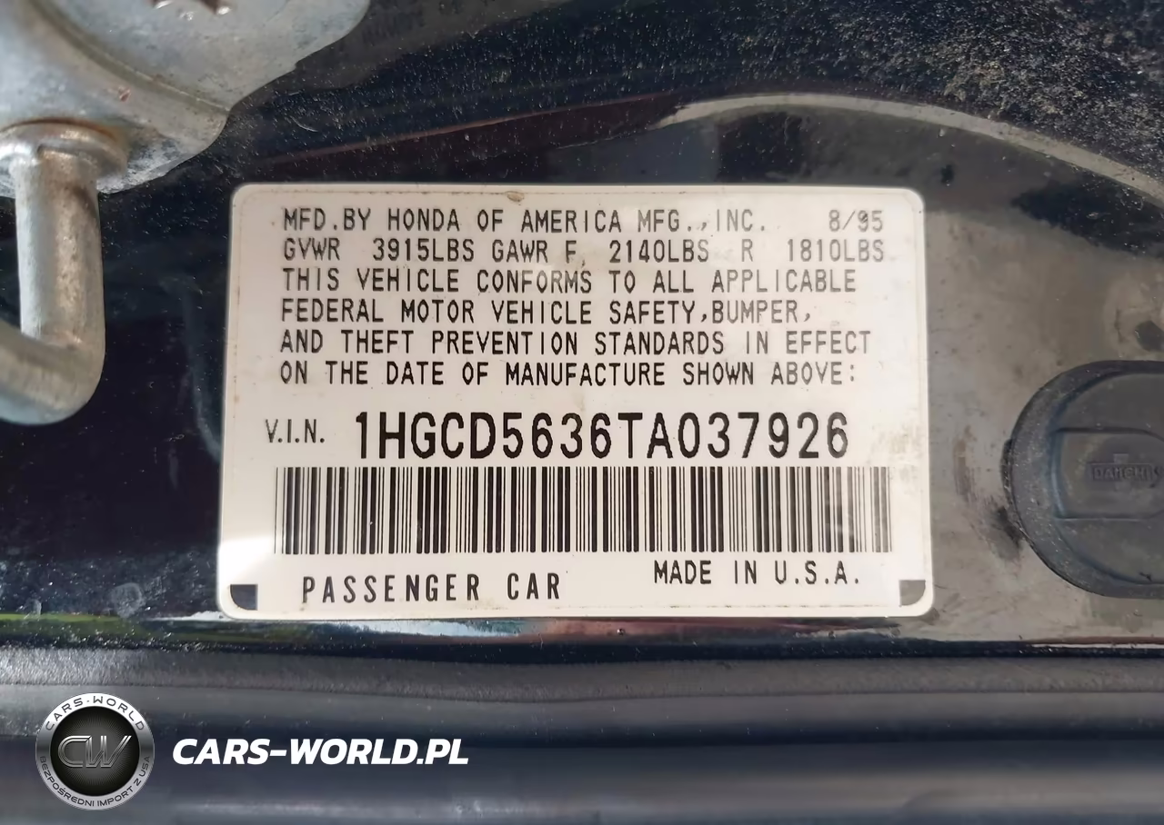 1996 Honda Accord Lx-Ex VIN:1HGCD5636TA037926 - 9