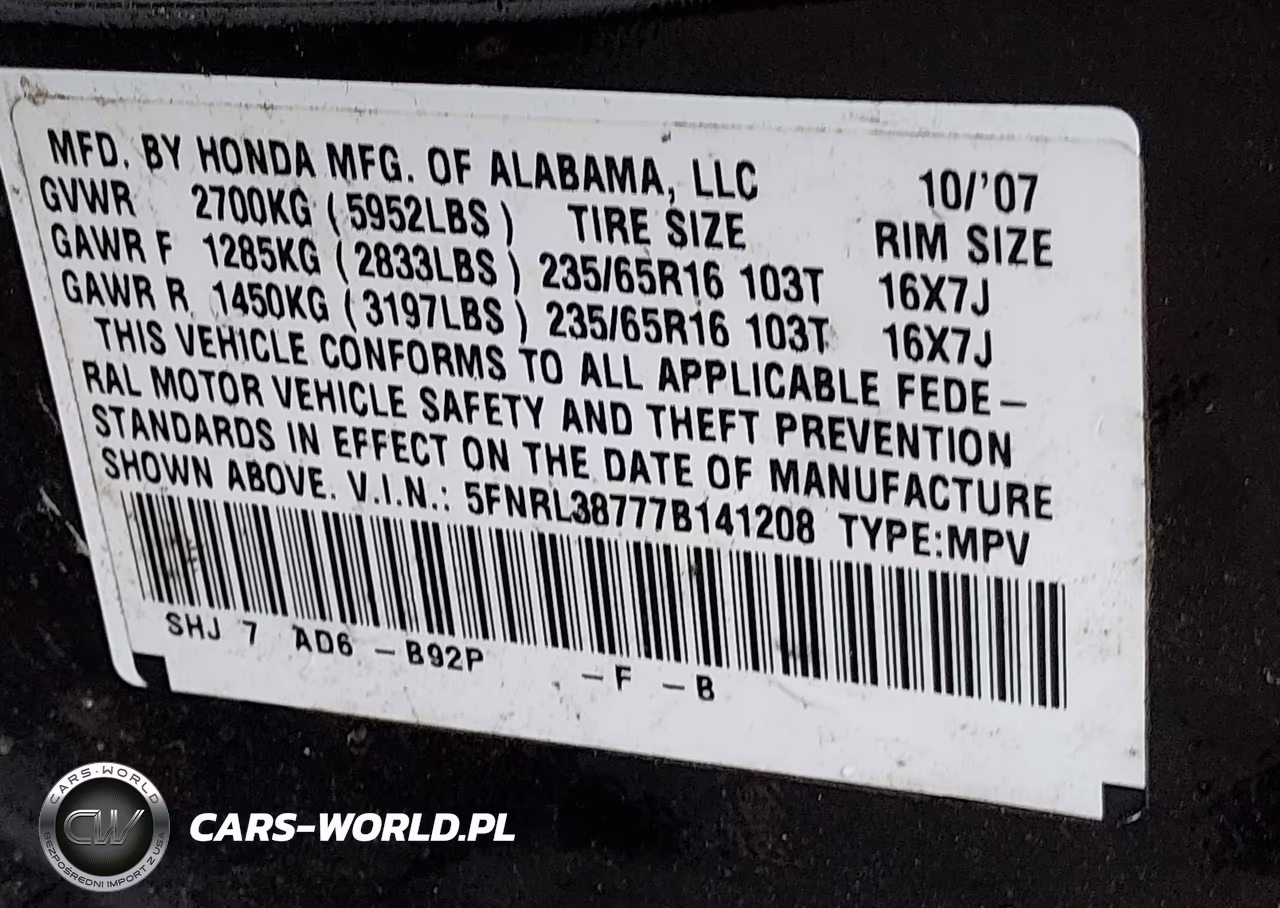 2007 Honda Odyssey Ex-L VIN:5FNRL38777B141208 - 9
