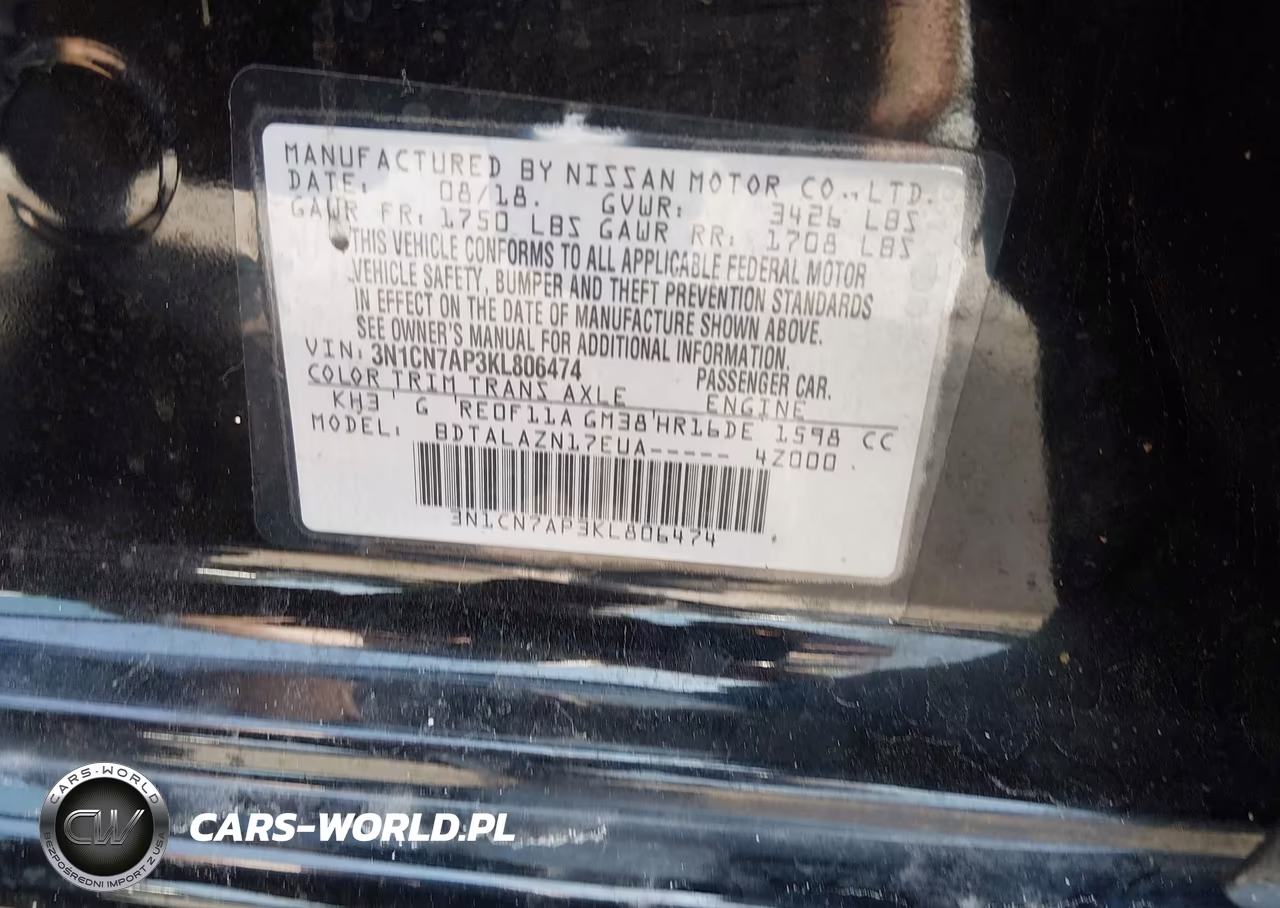 2019 Nissan Versa 1.6 S+ VIN:3N1CN7AP3KL806474 - 9