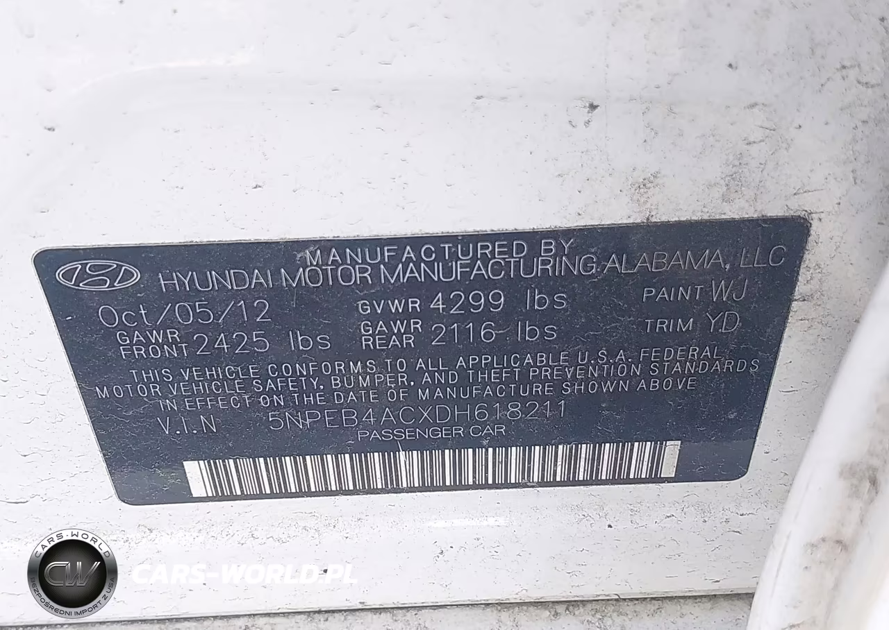 2013 Hyundai Sonata Gls VIN:5NPEB4ACXDH618211 - 9
