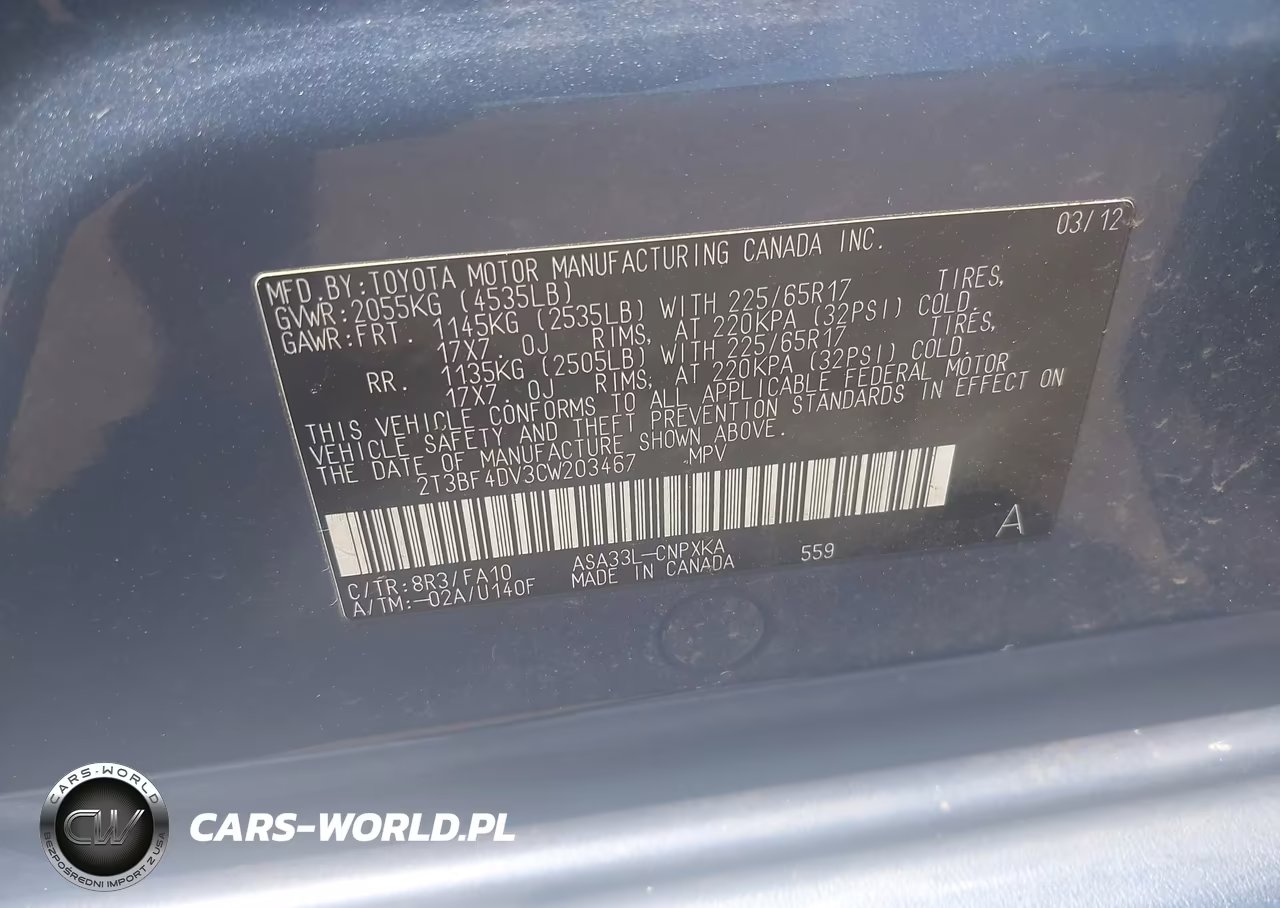 2012 Toyota Rav4 VIN:2T3BF4DV3CW203467 - 9