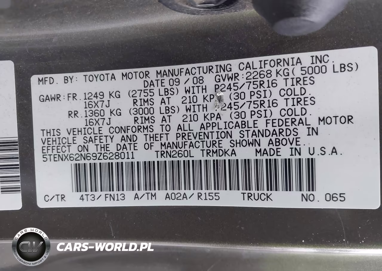 2009 Toyota Tacoma Prerunner VIN:5TENX62N69Z628011 - 9