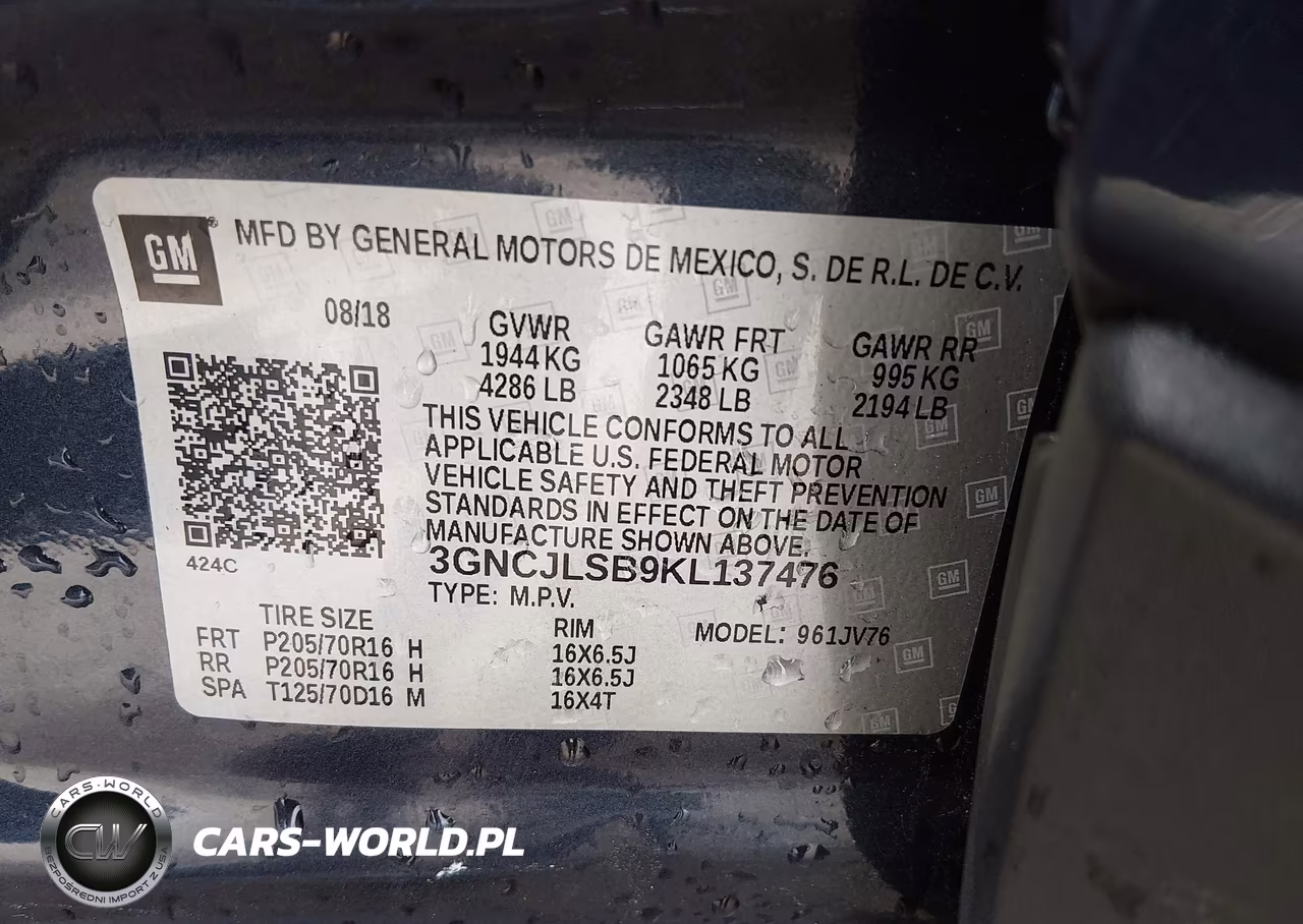 2019 Chevrolet Trax Lt VIN:3GNCJLSB9KL137476 - 9