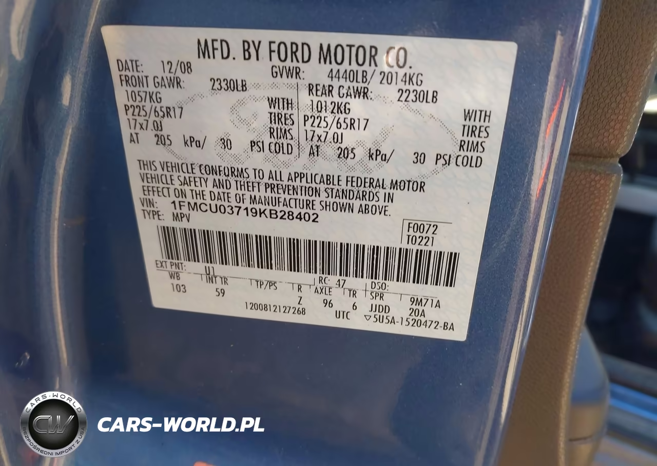 2009 Ford Escape Xlt VIN:1FMCU03719KB28402 - 9