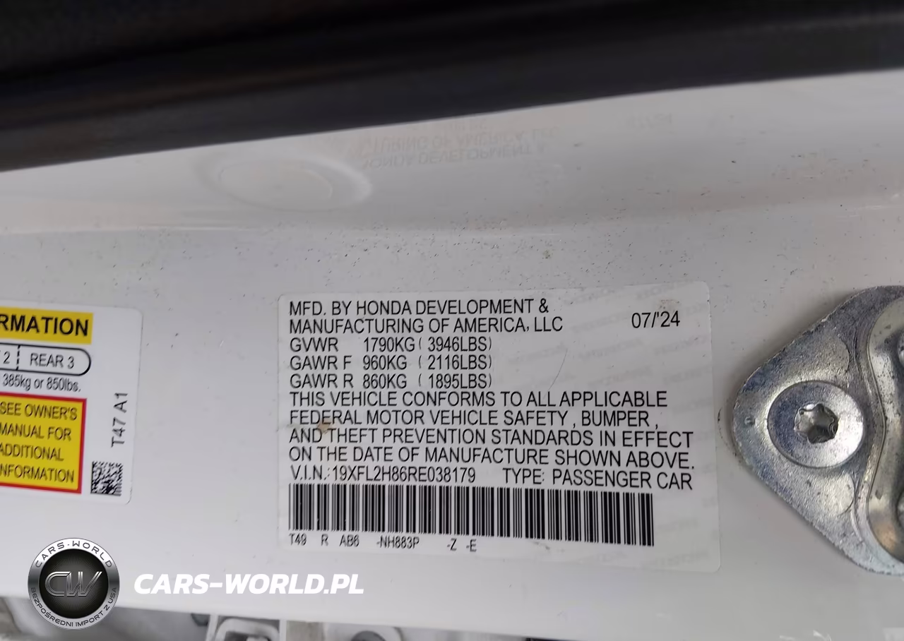 2024 Honda Civic Sport VIN:19XFL2H86RE038179 - 9