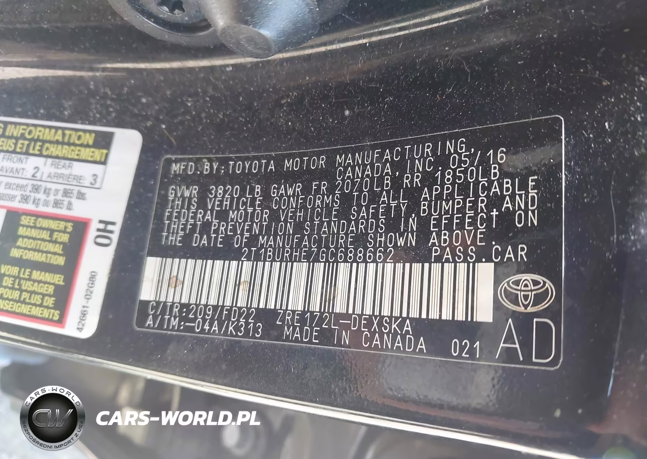 2016 Toyota Corolla S Plus VIN:2T1BURHE7GC688662 - 9