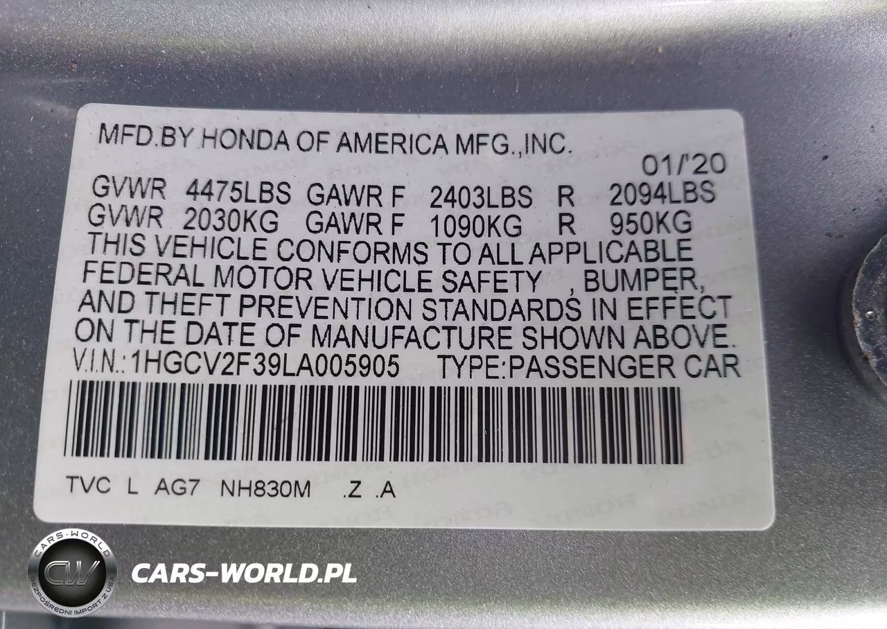 2020 Honda Accord Sport 2.0T VIN:1HGCV2F39LA005905 - 9