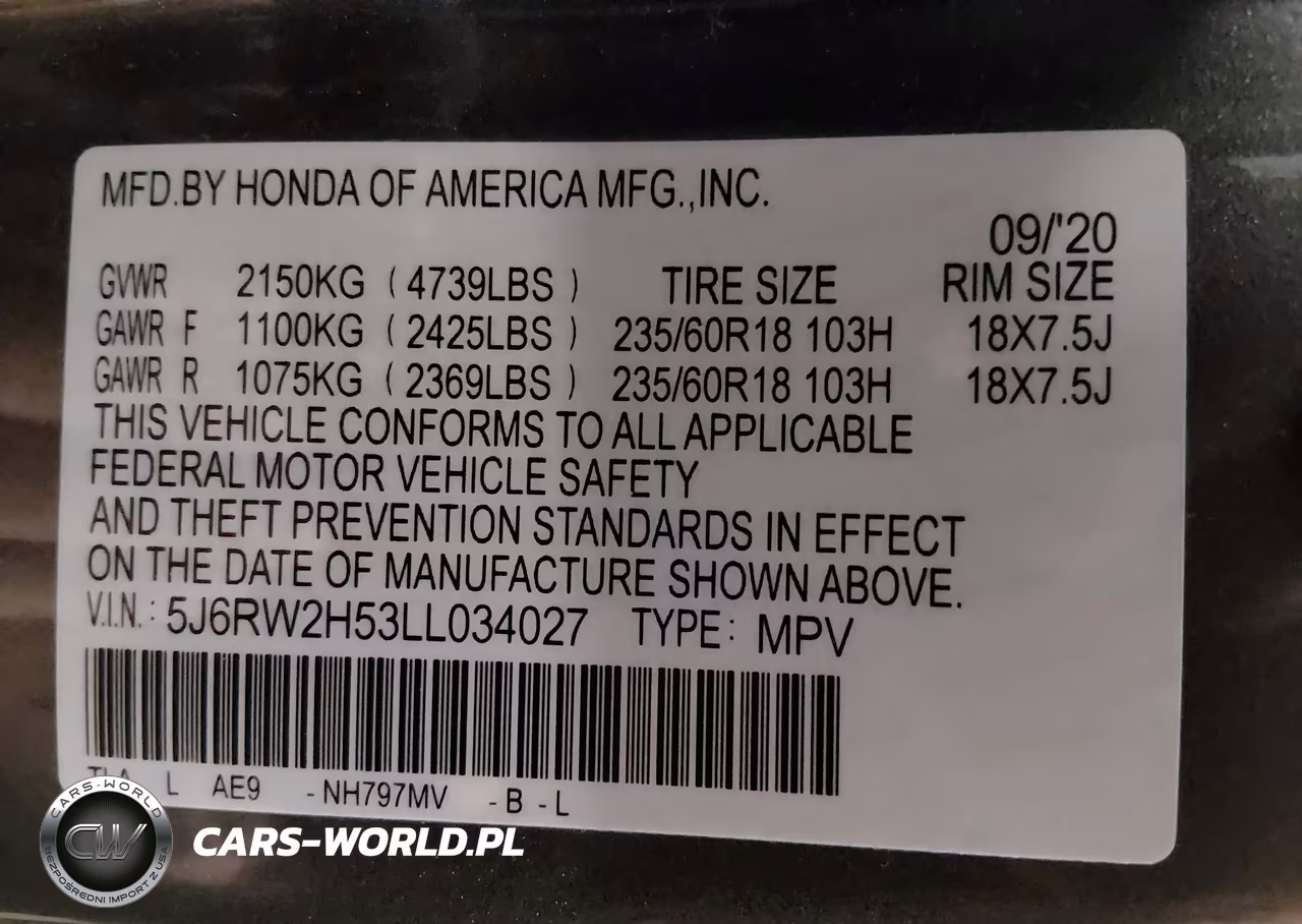 2020 Honda Cr-V Awd Ex VIN:5J6RW2H53LL034027 - 9