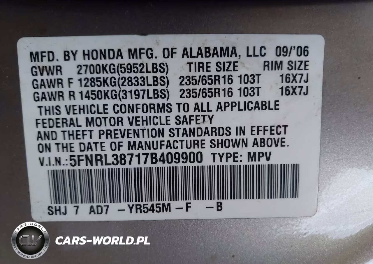 2007 Honda Odyssey Ex-L VIN:5FNRL38717B409900 - 9
