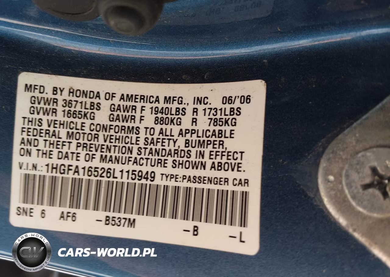 2006 Honda Civic Lx VIN:1HGFA16526L115949 - 9
