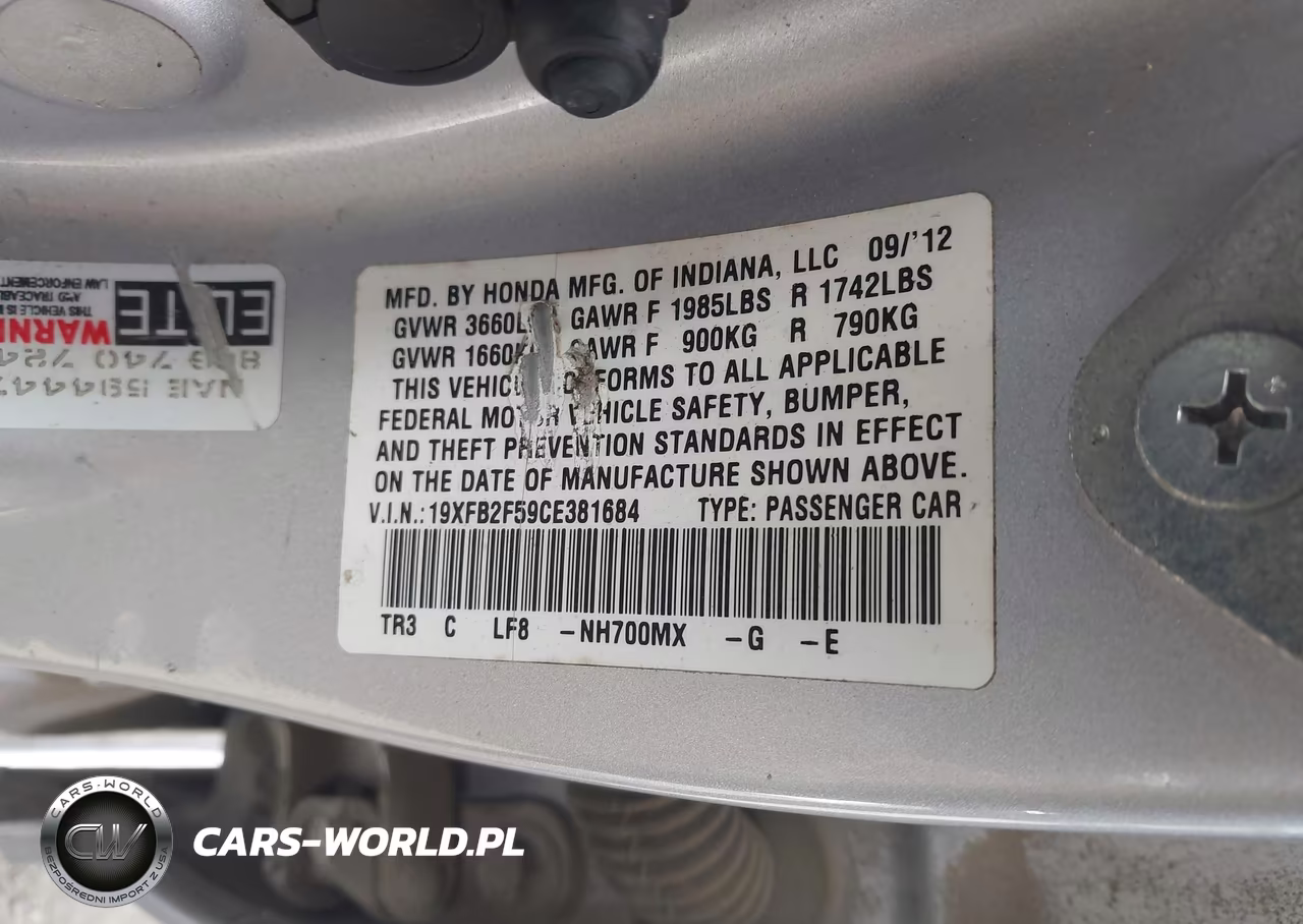 2012 Honda Civic Lx VIN:19XFB2F59CE381684 - 9
