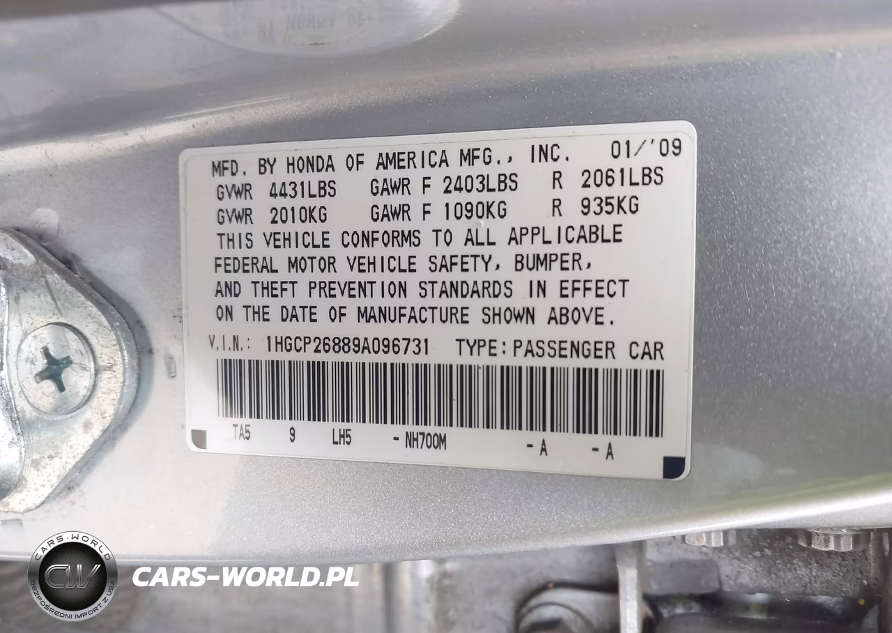 2009 Honda Accord 2.4 Ex-L VIN:1HGCP26889A096731 - 9