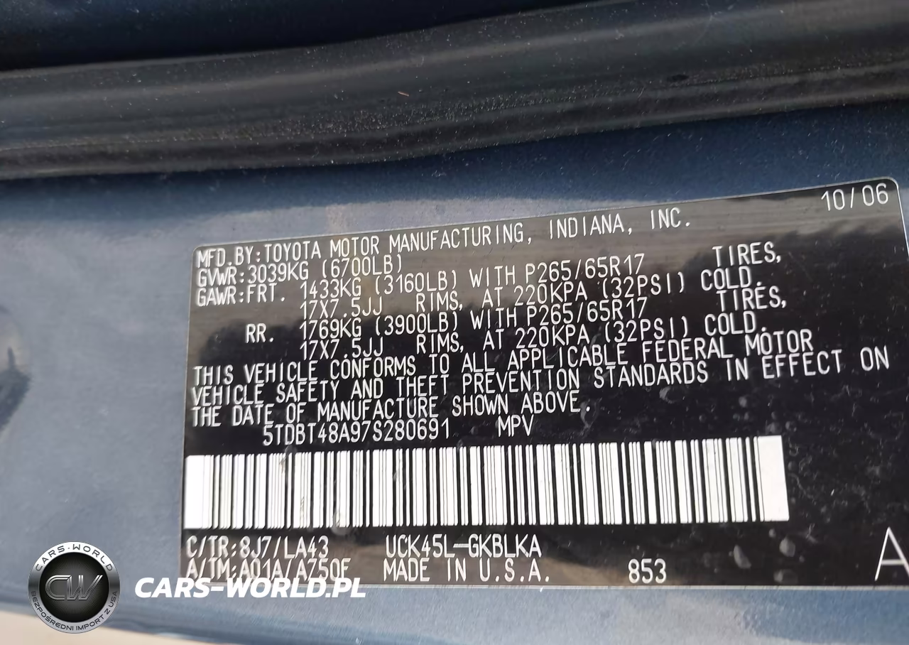 2007 Toyota Sequoia Limited V8 VIN:5TDBT48A97S280691 - 9