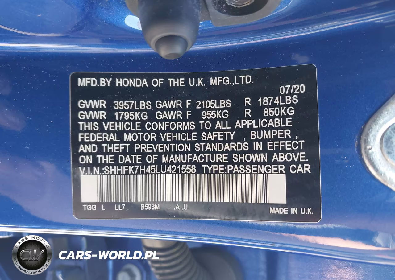2020 Honda Civic Sport VIN:SHHFK7H45LU421558 - 9