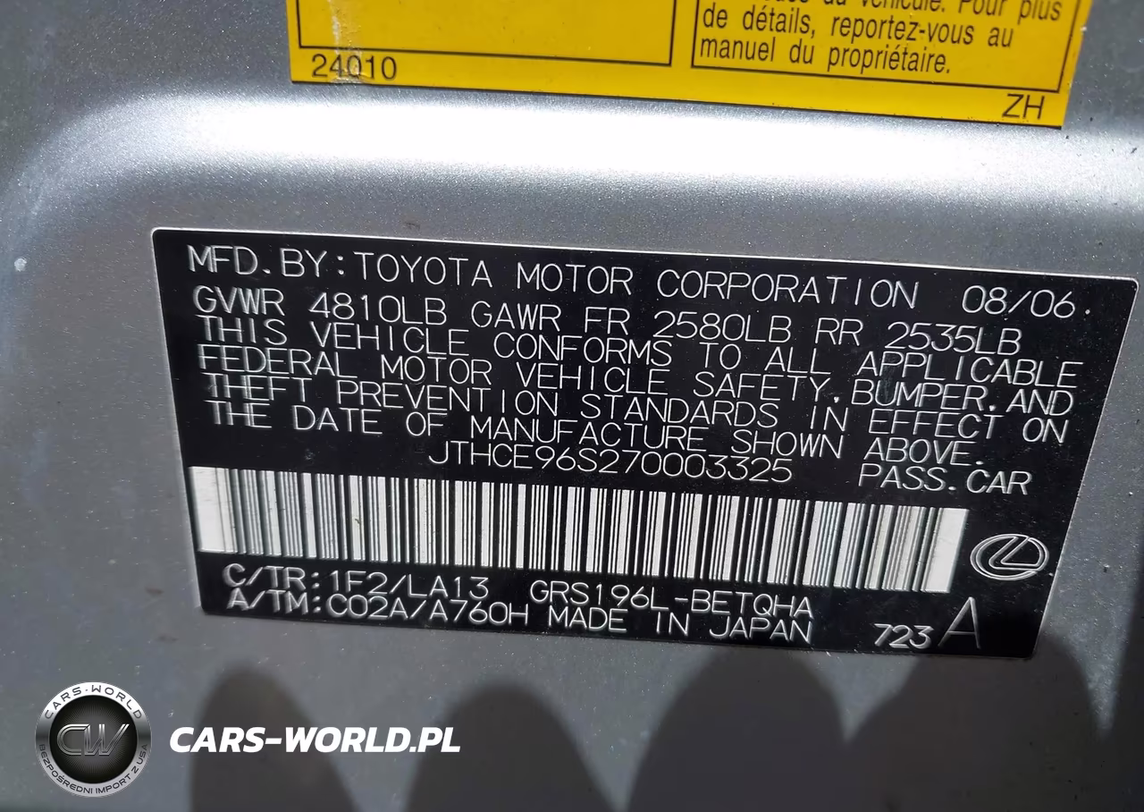 2007 Lexus Gs 350 VIN:JTHCE96S270003325 - 9