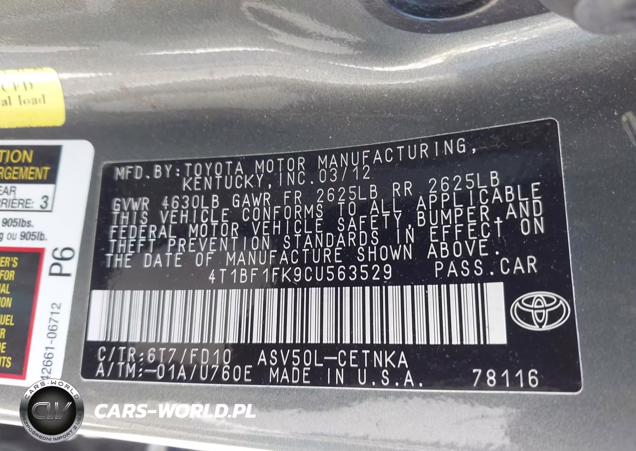 2012 Toyota Camry Le VIN:4T1BF1FK9CU563529 - 9