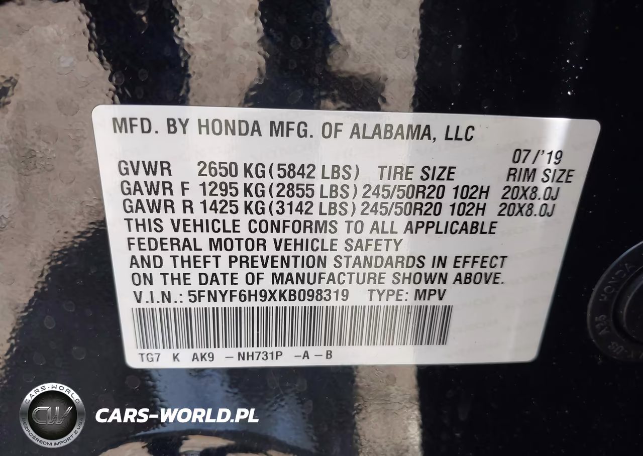 2019 Honda Pilot Touring VIN:5FNYF6H9XKB098319 - 9