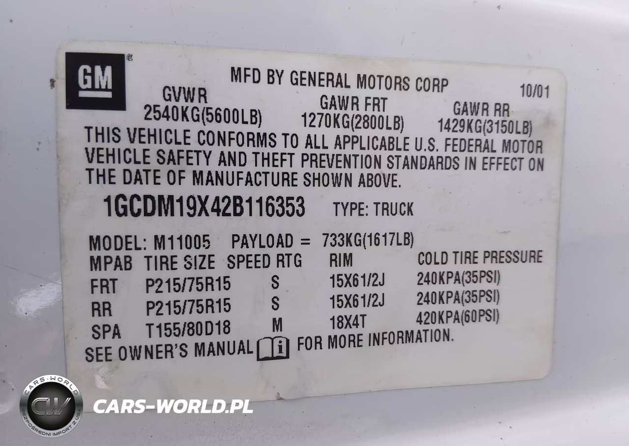 2002 Chevrolet Astro VIN:1GCDM19X42B116353 - 9