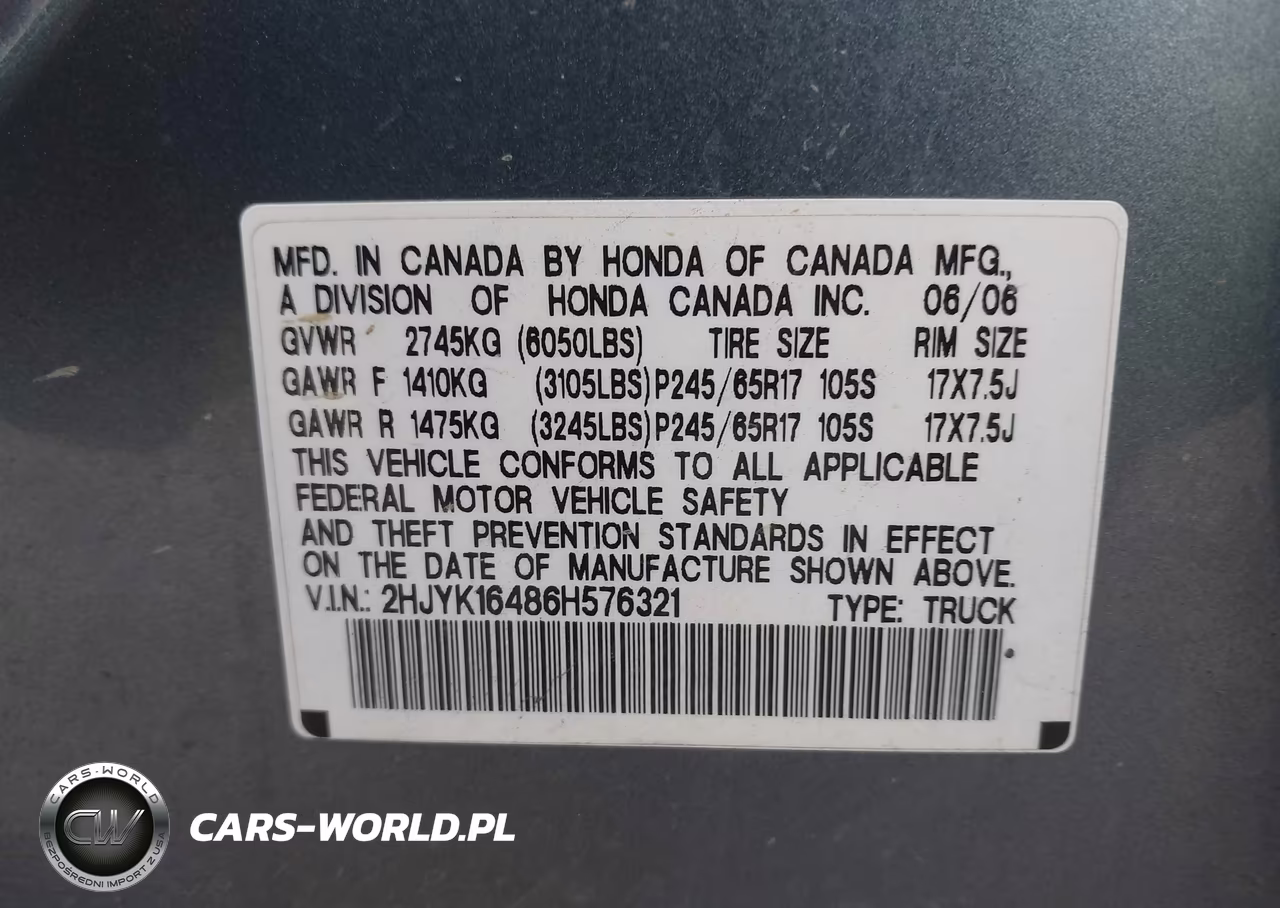 2006 Honda Ridgeline Rts VIN:2HJYK16486H576321 - 9