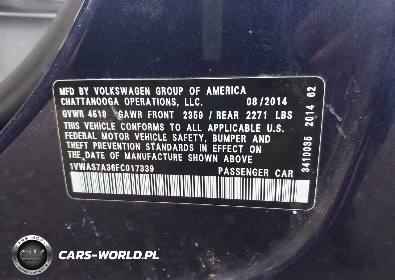 2015 Volkswagen Passat 1.8T Wolfsburg Edition VIN:1VWAS7A36FC017339 - 9