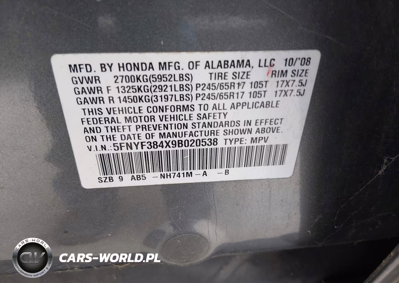 2009 Honda Pilot Ex VIN:5FNYF384X9B020538 - 9