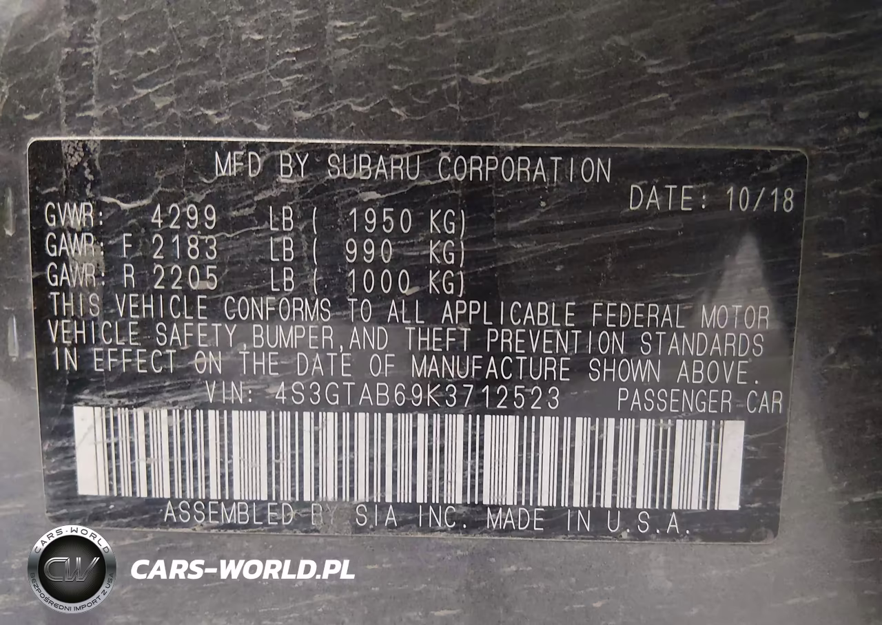 2019 Subaru Impreza 2.0I VIN:4S3GTAB69K3712523 - 9