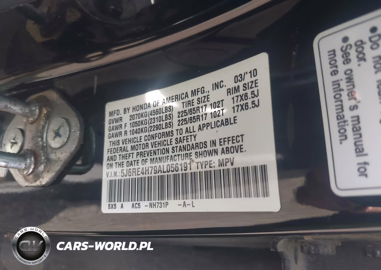 2010 Honda Cr-V Ex-L VIN:5J6RE4H79AL056191 - 9