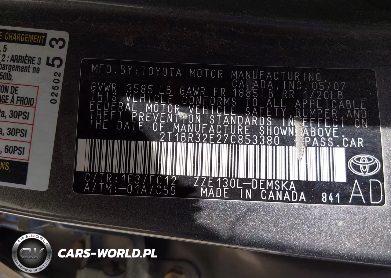 2007 Toyota Corolla S VIN:2T1BR32E27C853380 - 9