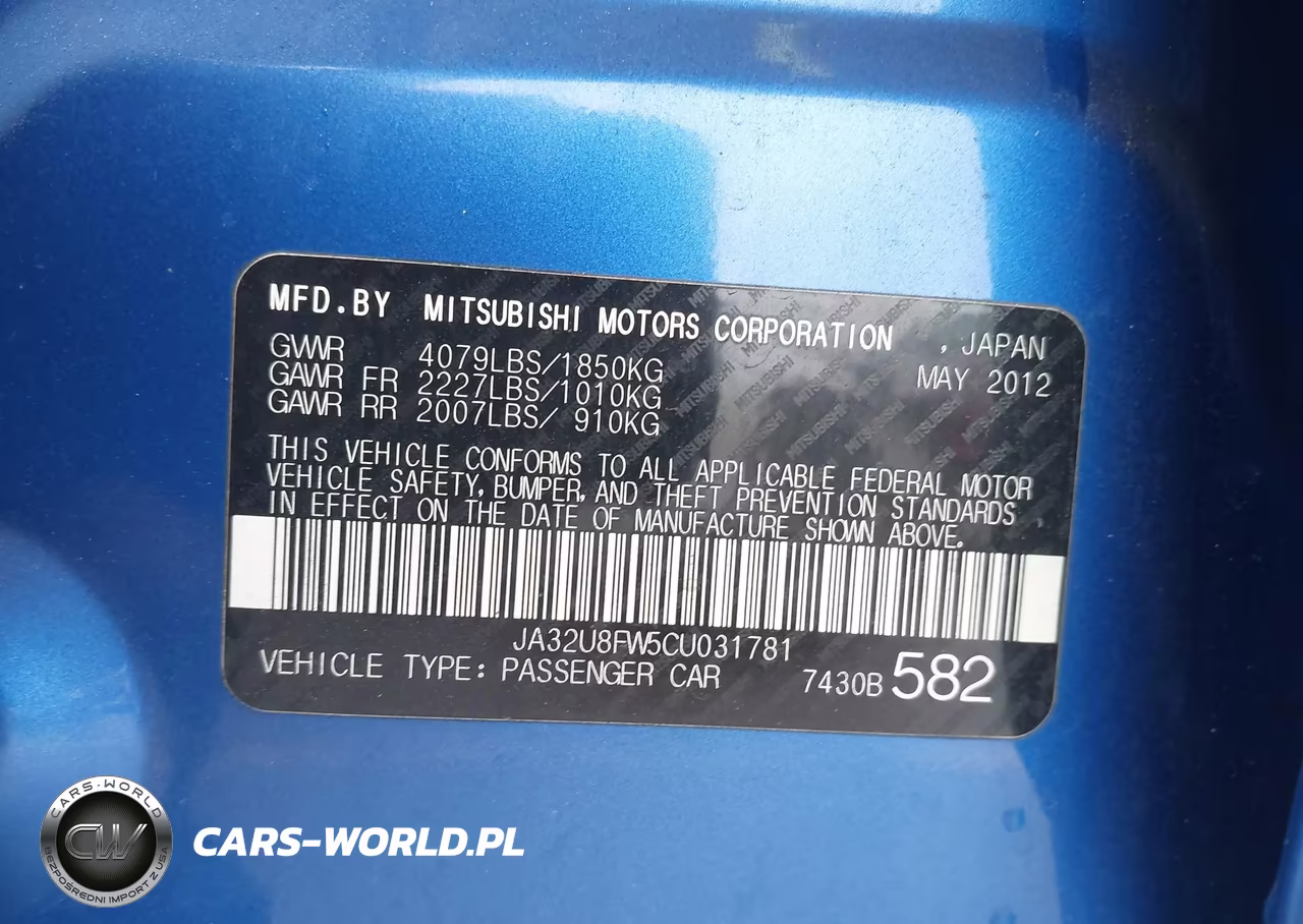 2012 Mitsubishi Lancer Gt VIN:JA32U8FW5CU031781 - 9