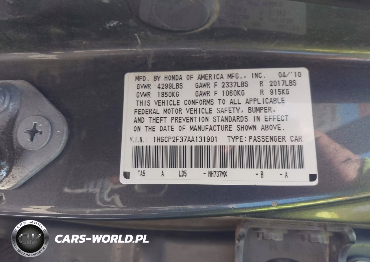 2010 Honda Accord 2.4 Lx VIN:1HGCP2F37AA131901 - 9