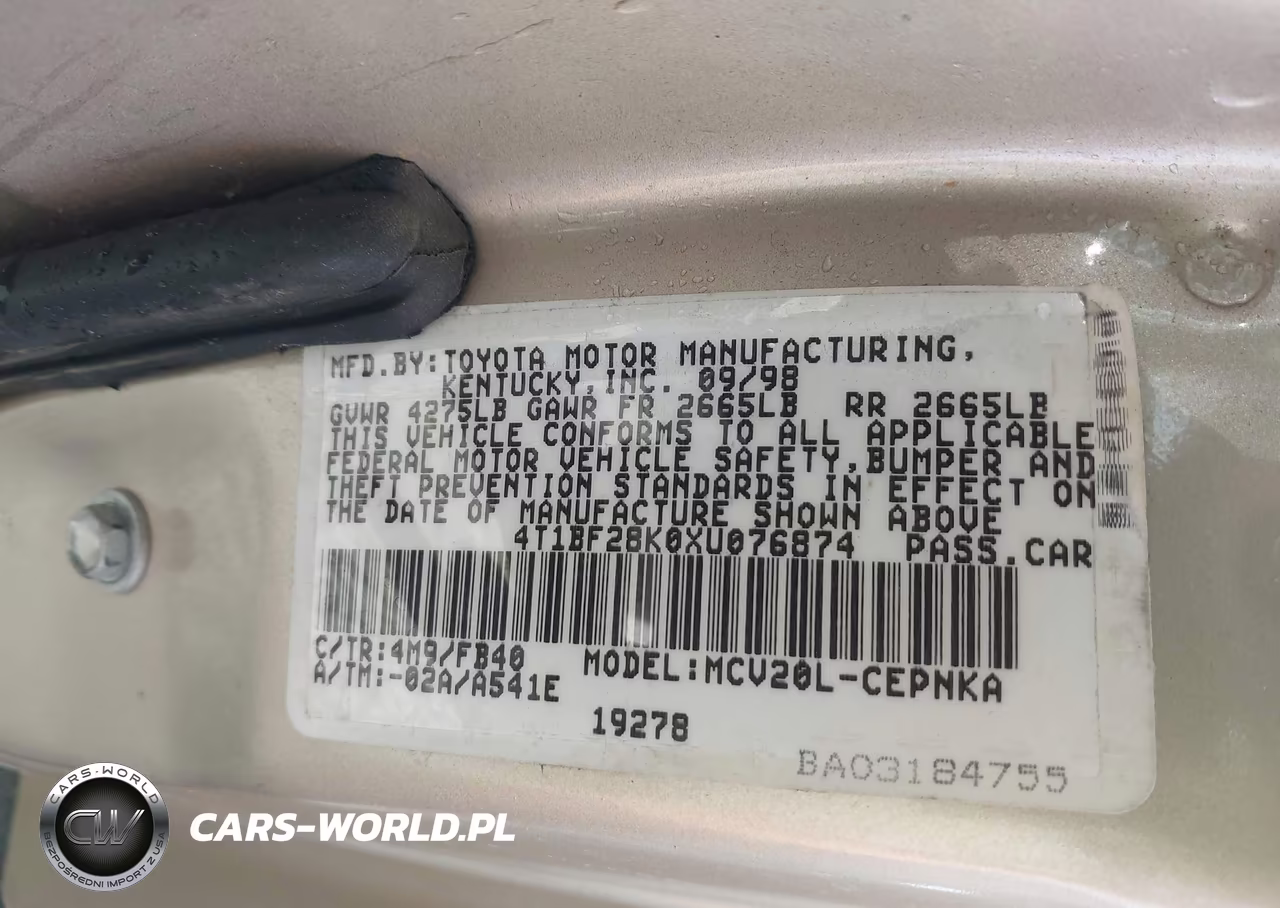 1999 Toyota Camry Le V6 VIN:4T1BF28K0XU076874 - 9