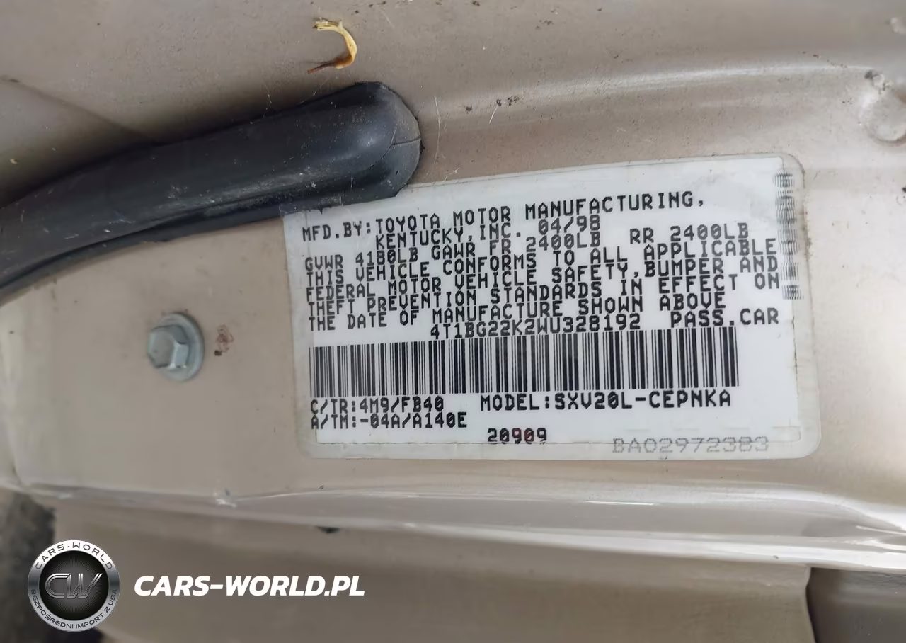 1998 Toyota Camry Le VIN:4T1BG22K2WU328192 - 9
