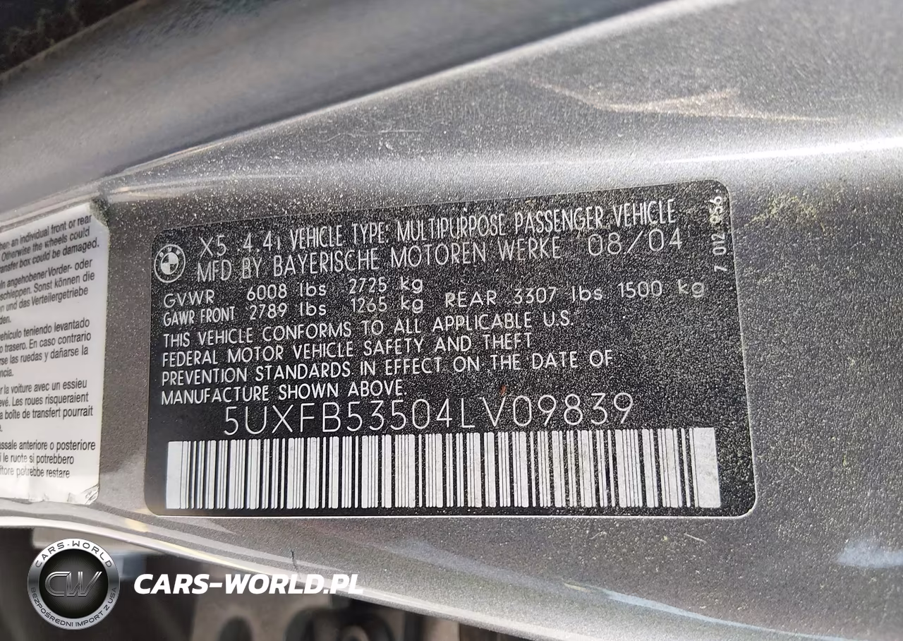 2004 BMW X5 4.4I VIN:5UXFB53504LV09839 - 9