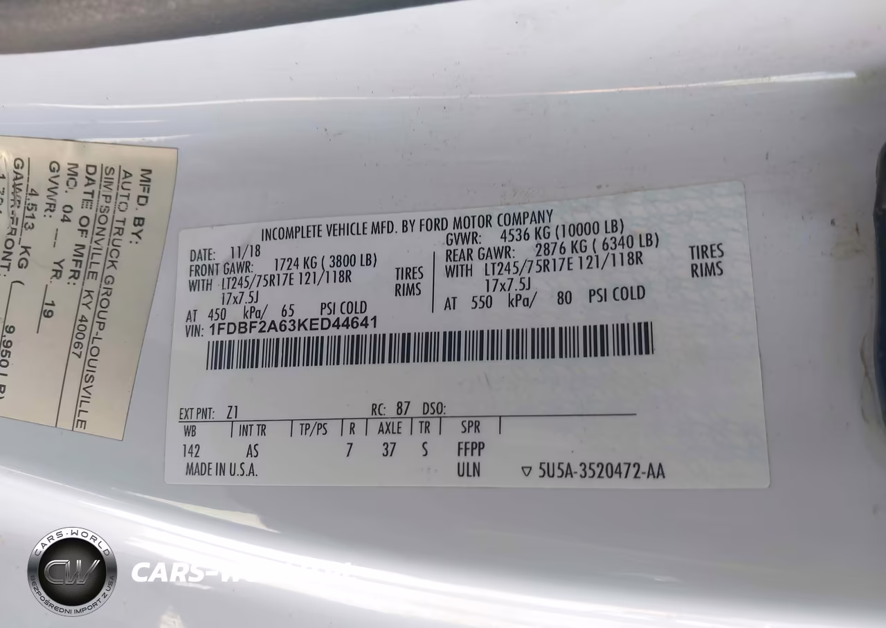 2019 Ford F-250 Xl VIN:1FDBF2A63KED44641 - 9