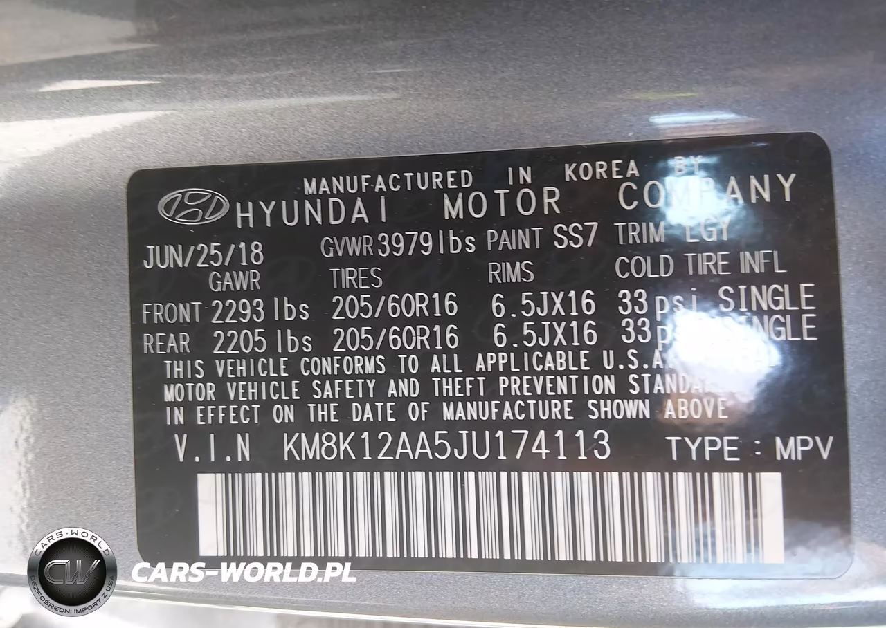 2018 Hyundai Kona Se VIN:KM8K12AA5JU174113 - 9
