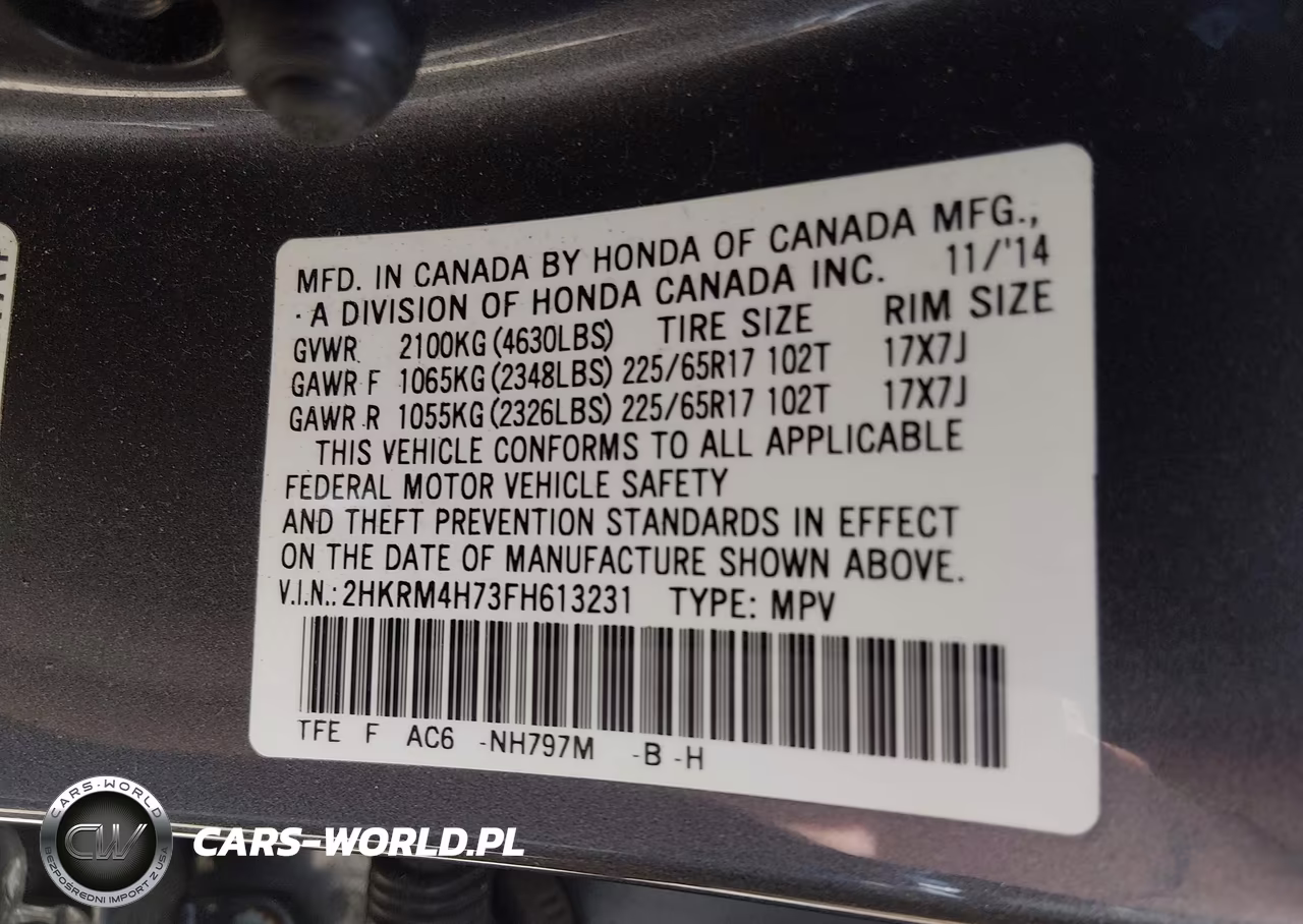 2015 Honda Cr-V Ex-L VIN:2HKRM4H73FH613231 - 9